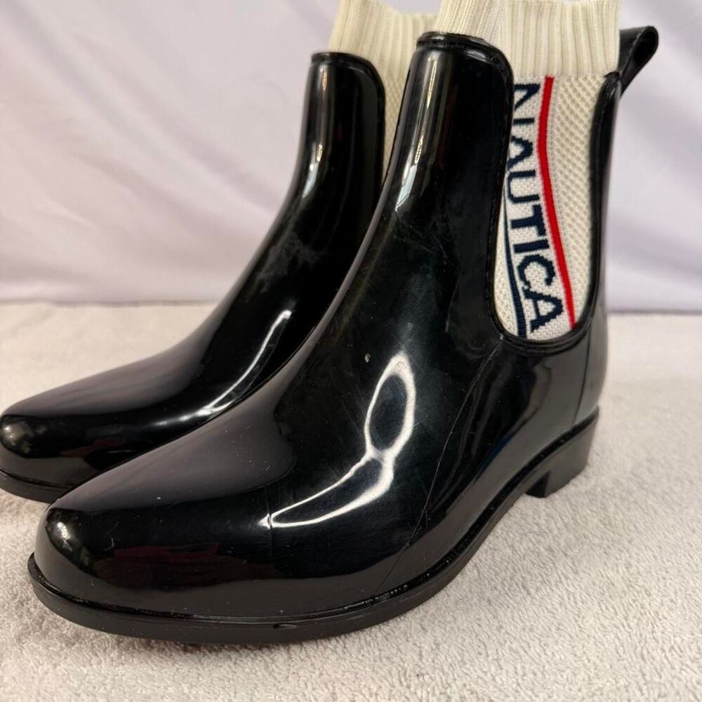 Nautica has Logo Sock Chelsea Rain Boots in black